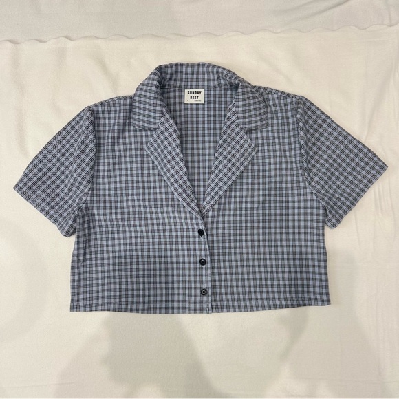 Sunday Best Tops - Sunday Best (Aritzia) Cropped Plaid Button-Up Shirt